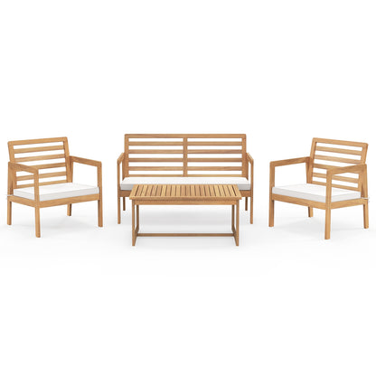 4 Piece Wood Patio Conversation Set, 2 Armchairs, Coffee Table, White Patio Conversation Sets White at Gallery Canada