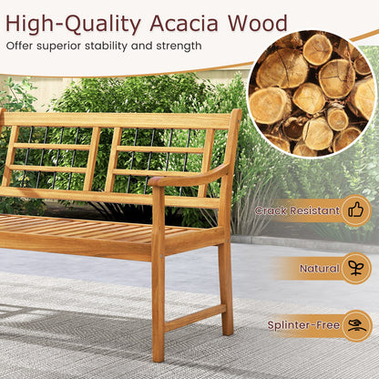 Patio Acacia Wood Bench with Curved Armrests Slatted Seat and Backrest, Natural Outdoor Benches at Gallery Canada