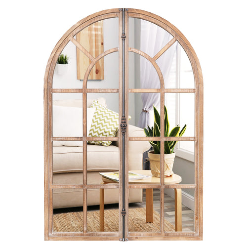 Arched Window Pane Farmhouse Wall Mirror, Natural
