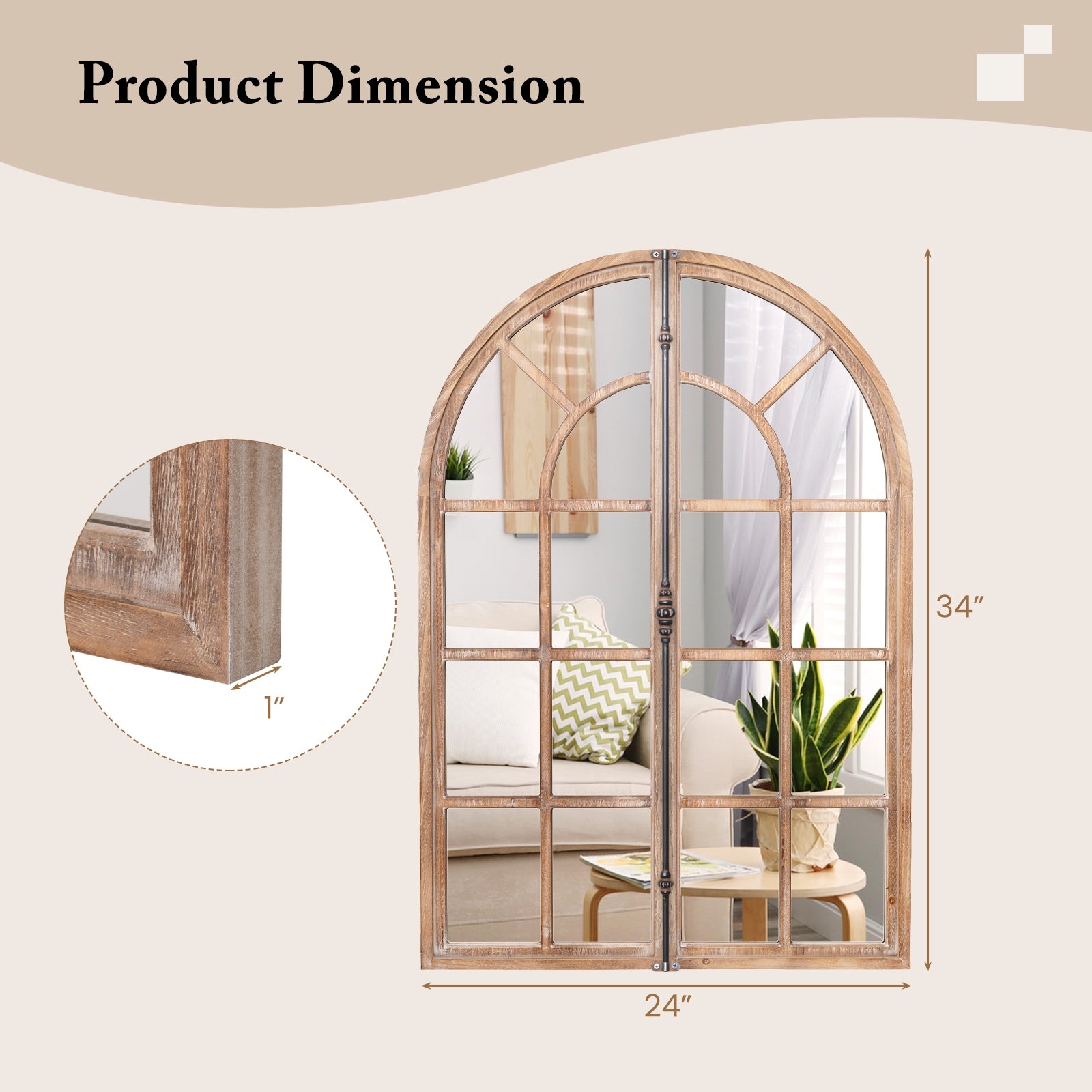 Arched Window Pane Farmhouse Wall Mirror, Natural Wall Mirrors at Gallery Canada