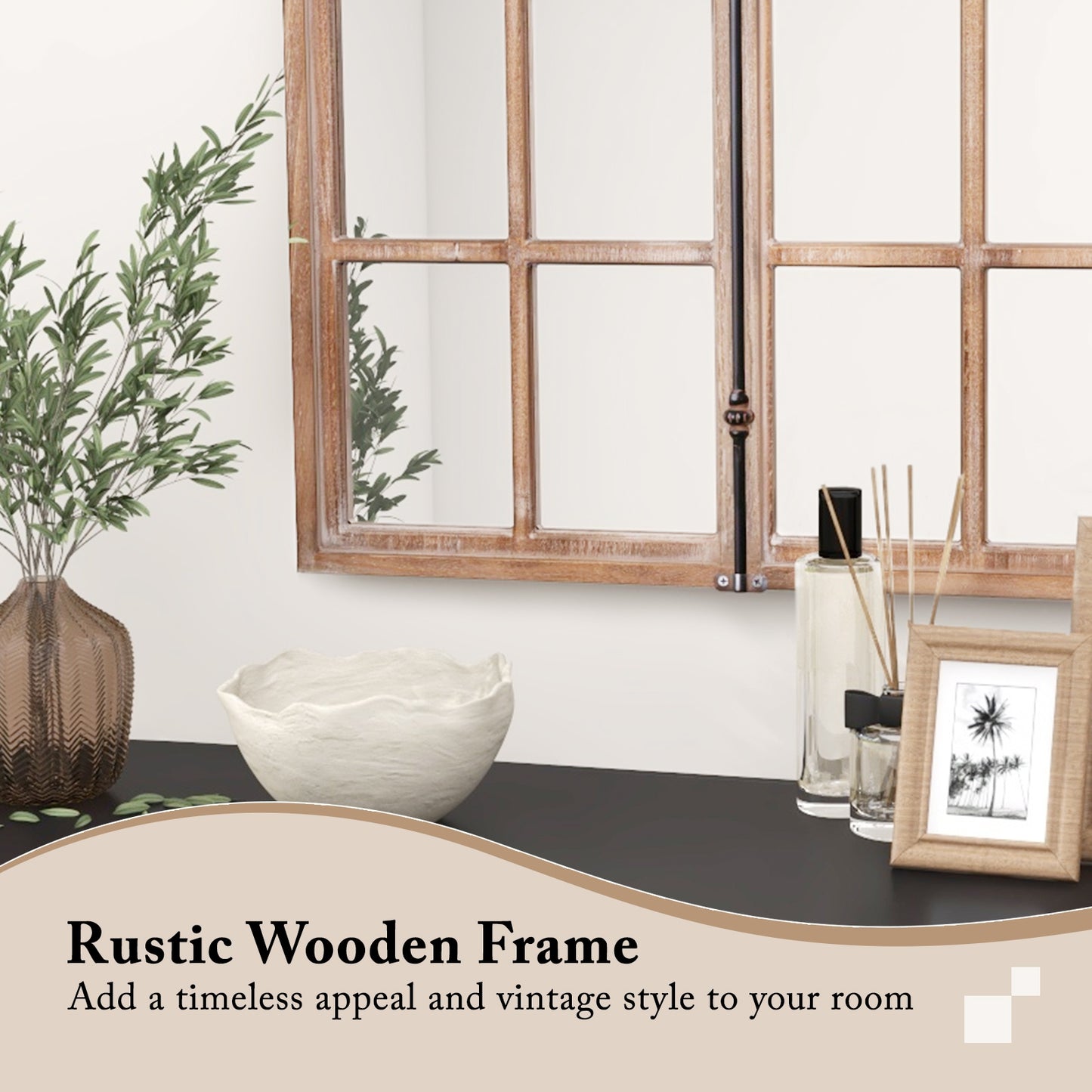 Arched Window Pane Farmhouse Wall Mirror, Natural Wall Mirrors at Gallery Canada