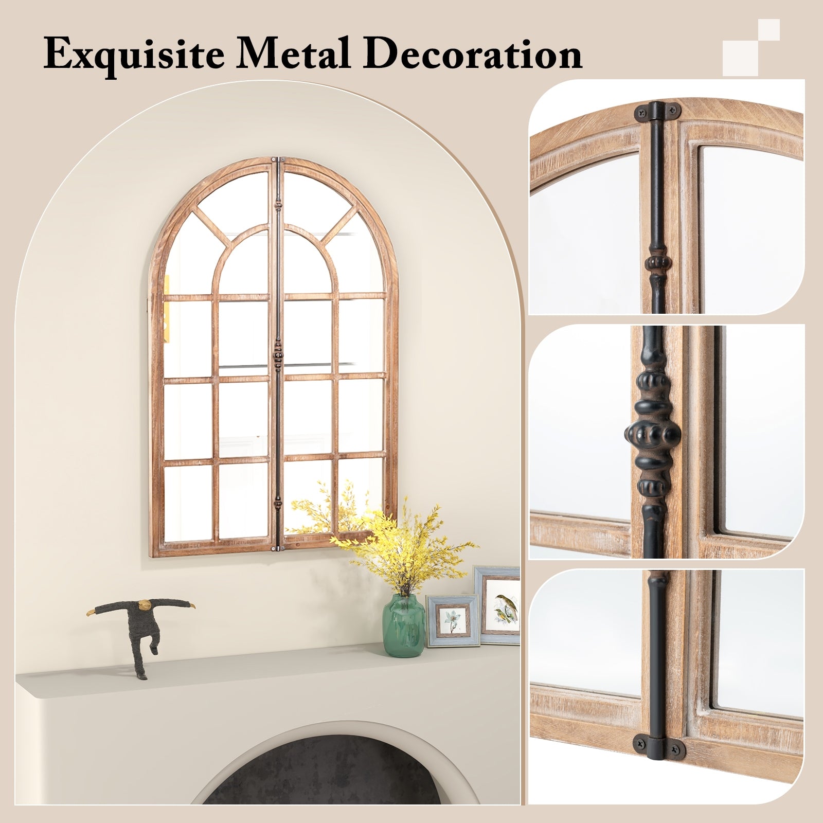 Arched Window Pane Farmhouse Wall Mirror, Natural Wall Mirrors at Gallery Canada