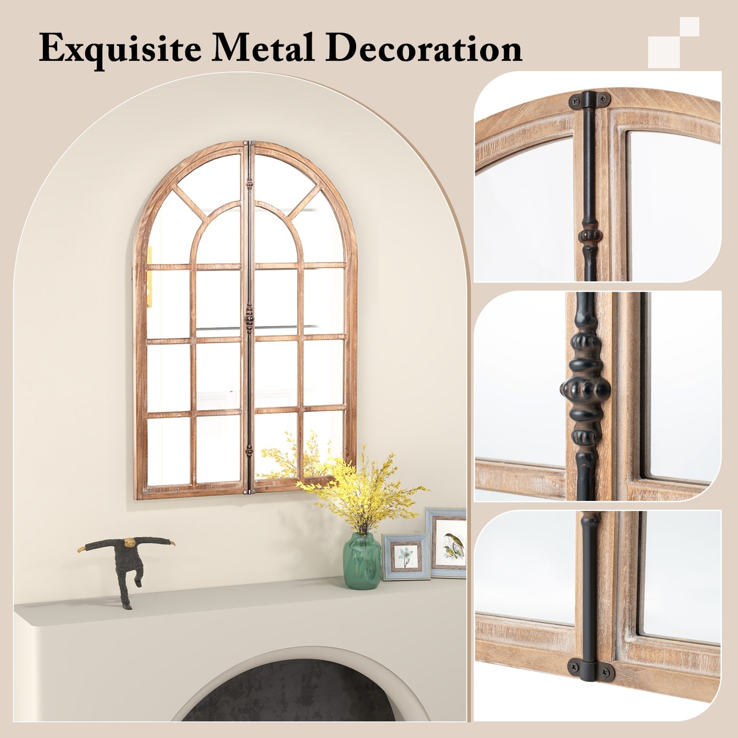 Arched Window Pane Farmhouse Wall Mirror, Natural Wall Mirrors at Gallery Canada