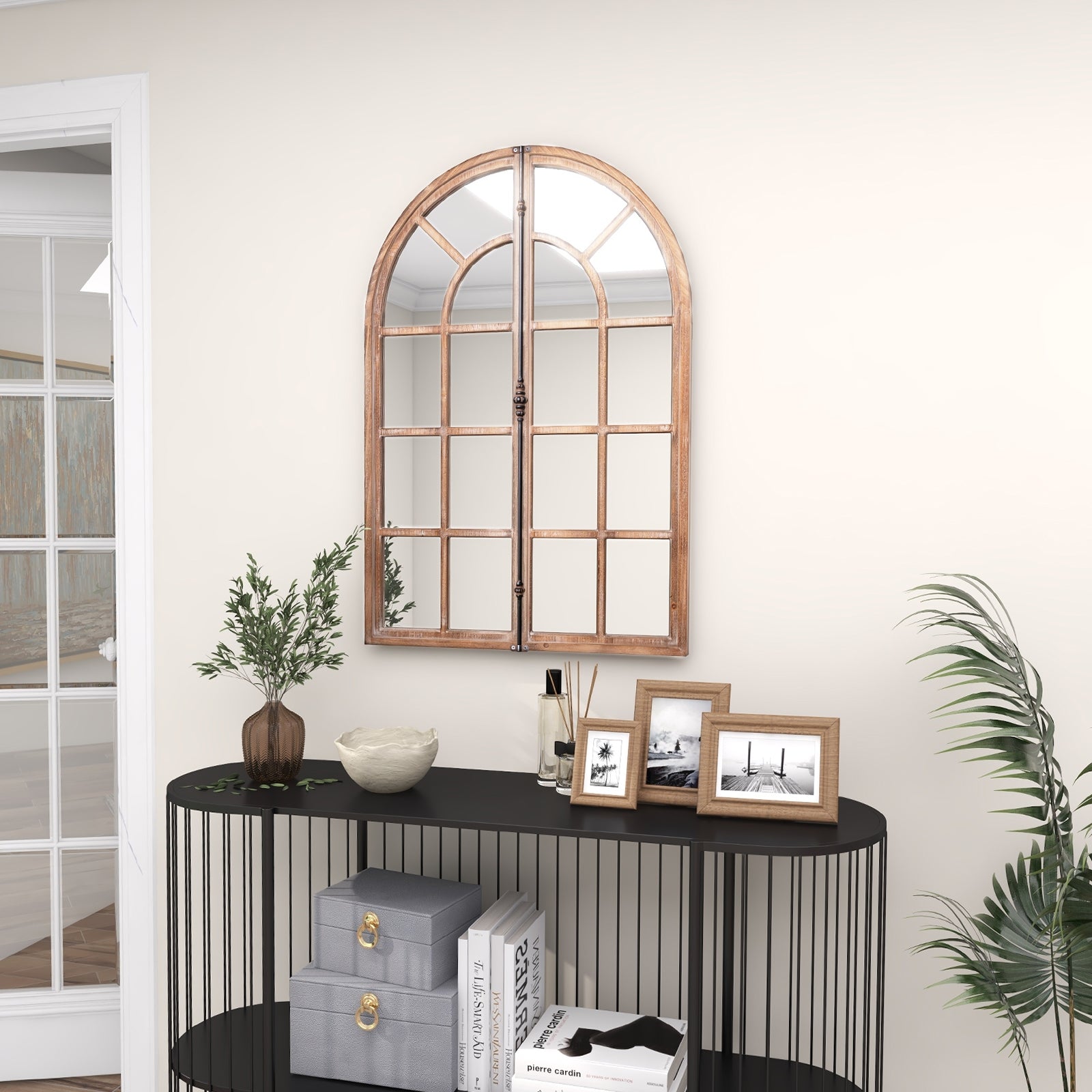 Arched Window Pane Farmhouse Wall Mirror, Natural Wall Mirrors at Gallery Canada