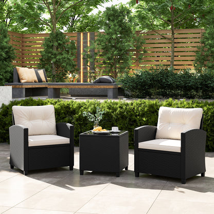 3 Piece Patio Furniture Set, With Tempered Glass Coffee Table, White Patio Conversation Sets at Gallery Canada