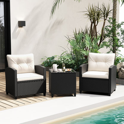 3 Piece Patio Furniture Set, With Tempered Glass Coffee Table, White Patio Conversation Sets at Gallery Canada