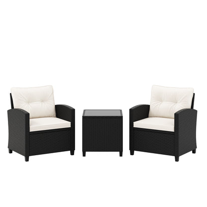 3 Piece Patio Furniture Set, With Tempered Glass Coffee Table, White Patio Conversation Sets White at Gallery Canada