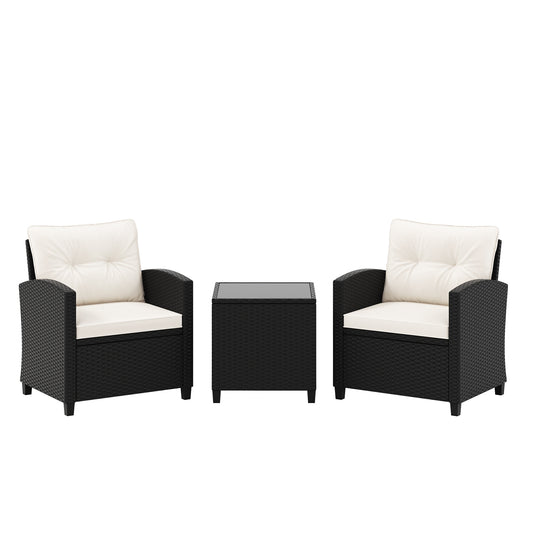 3 Piece Patio Furniture Set, With Tempered Glass Coffee Table, White Patio Conversation Sets White at Gallery Canada