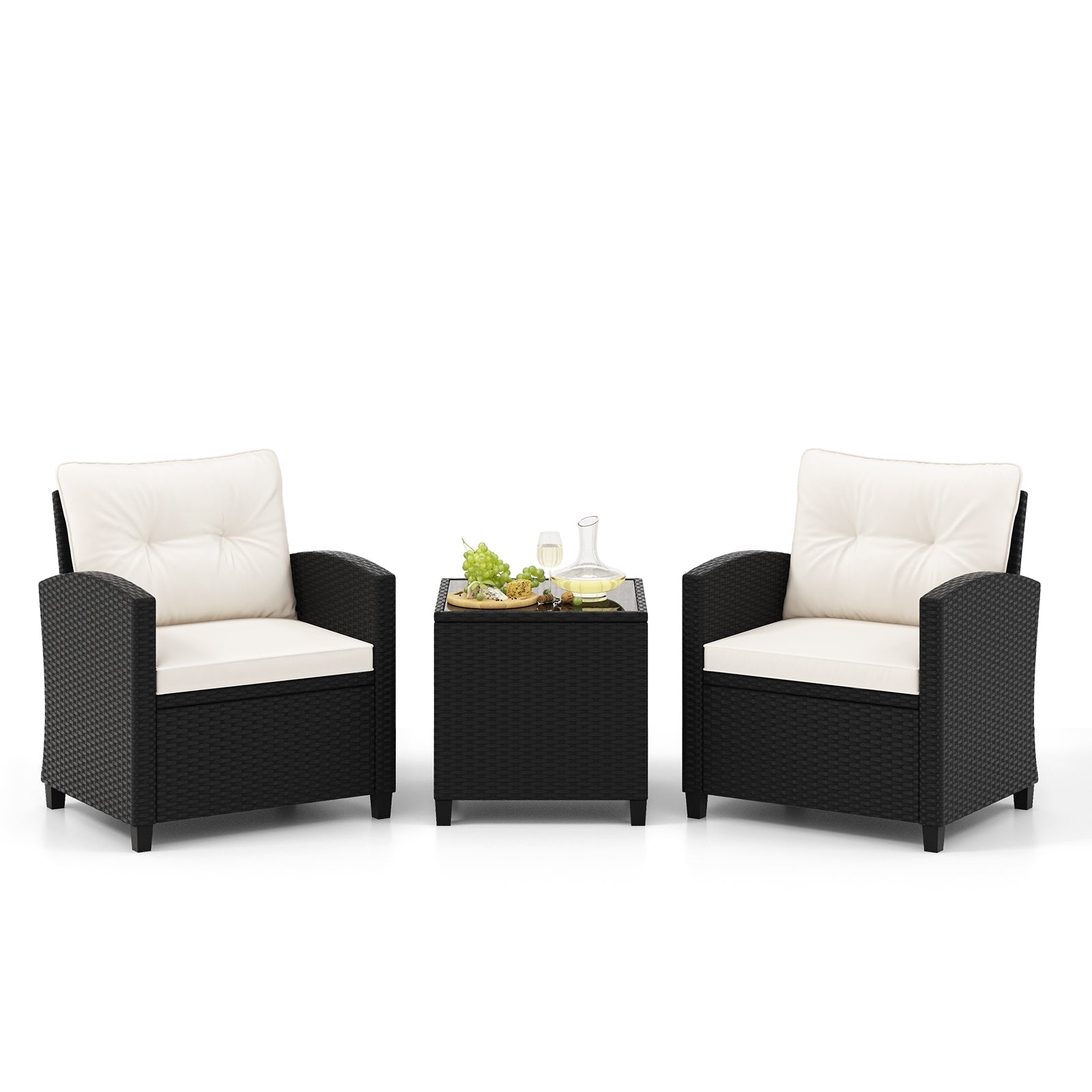 3 Piece Patio Furniture Set, With Tempered Glass Coffee Table, White Patio Conversation Sets at Gallery Canada