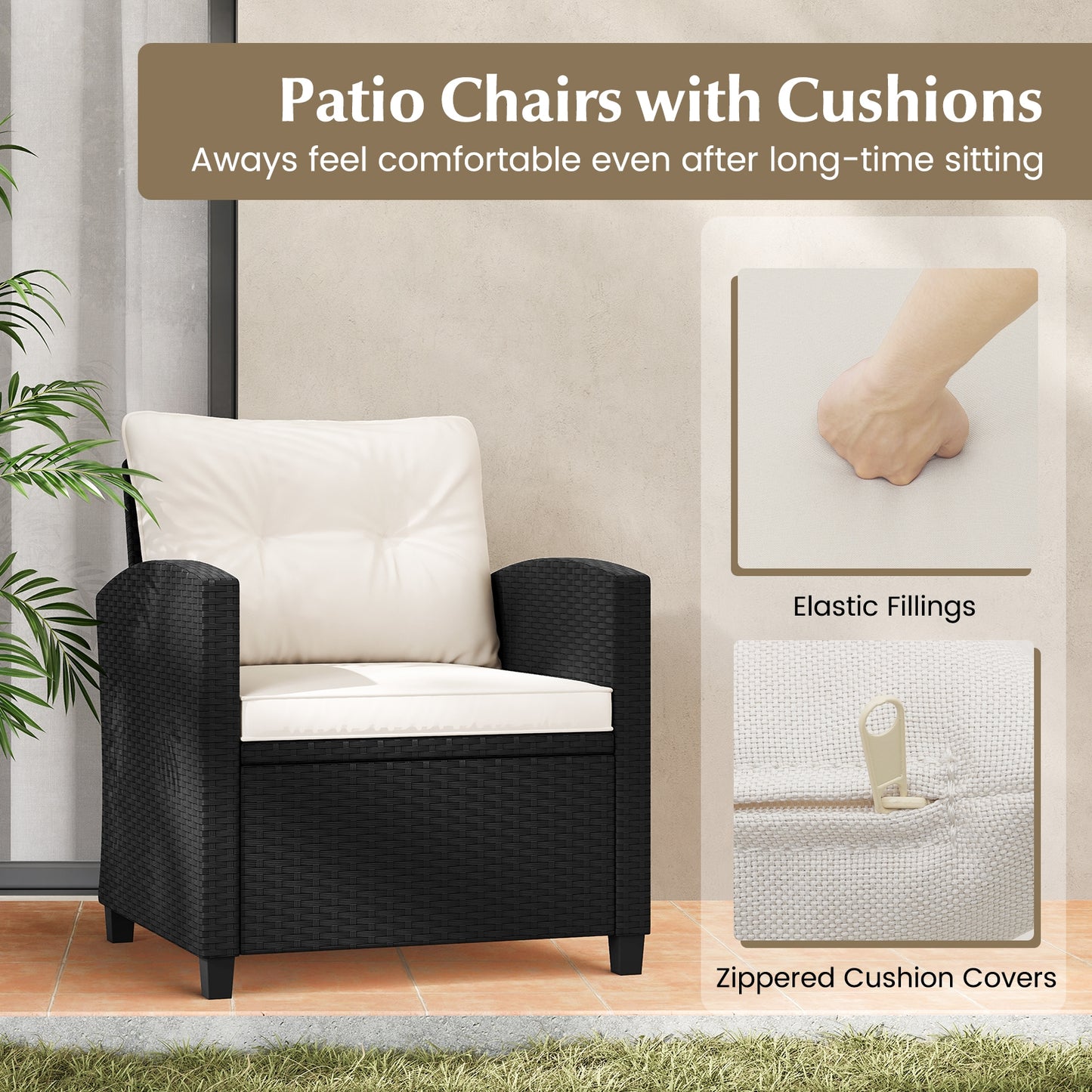 3 Piece Patio Furniture Set, With Tempered Glass Coffee Table, White Patio Conversation Sets at Gallery Canada
