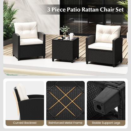 3 Piece Patio Furniture Set, With Tempered Glass Coffee Table, White Patio Conversation Sets at Gallery Canada