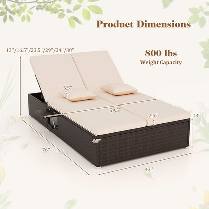 Patio Double Chaise Lounge with Cushions and Folding Side Trays, Beige Outdoor Chaise Lounges at Gallery Canada