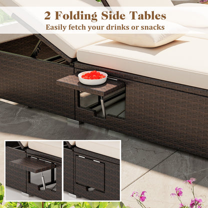 Patio Double Chaise Lounge with Cushions and Folding Side Trays, Beige Outdoor Chaise Lounges at Gallery Canada