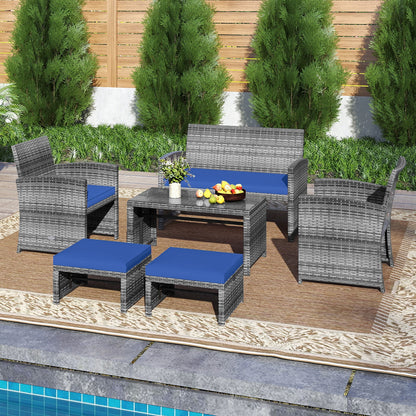 6 Pieces Patio Furniture Set Outdoor Sectional Conversation PE Rattan Sofa Set, Navy Outdoor Sectionals at Gallery Canada
