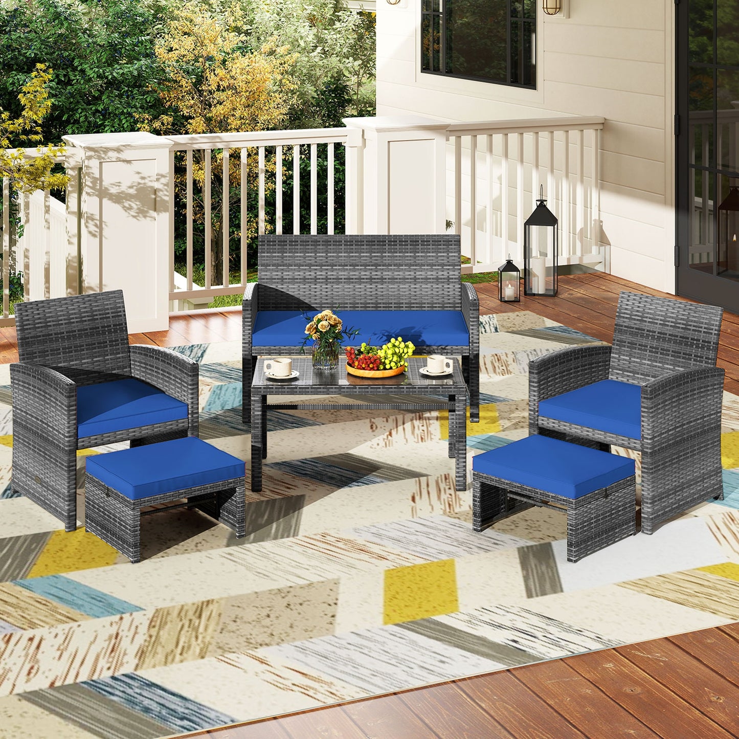 6 Pieces Patio Furniture Set Outdoor Sectional Conversation PE Rattan Sofa Set, Navy Outdoor Sectionals at Gallery Canada
