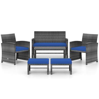 6 Pieces Patio Furniture Set Outdoor Sectional Conversation PE Rattan Sofa Set, Navy Outdoor Sectionals at Gallery Canada