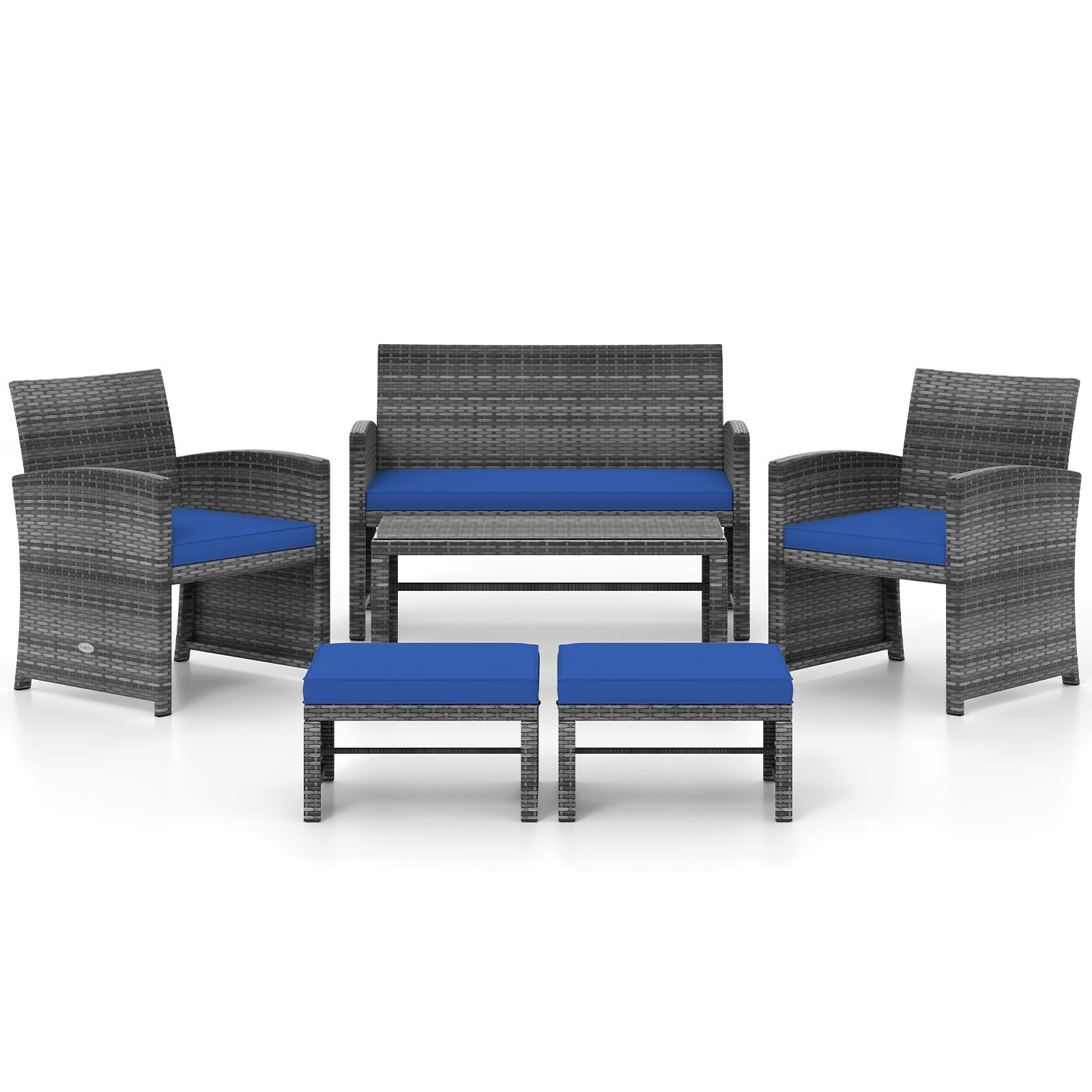 6 Pieces Patio Furniture Set Outdoor Sectional Conversation PE Rattan Sofa Set, Navy Outdoor Sectionals Navy at Gallery Canada