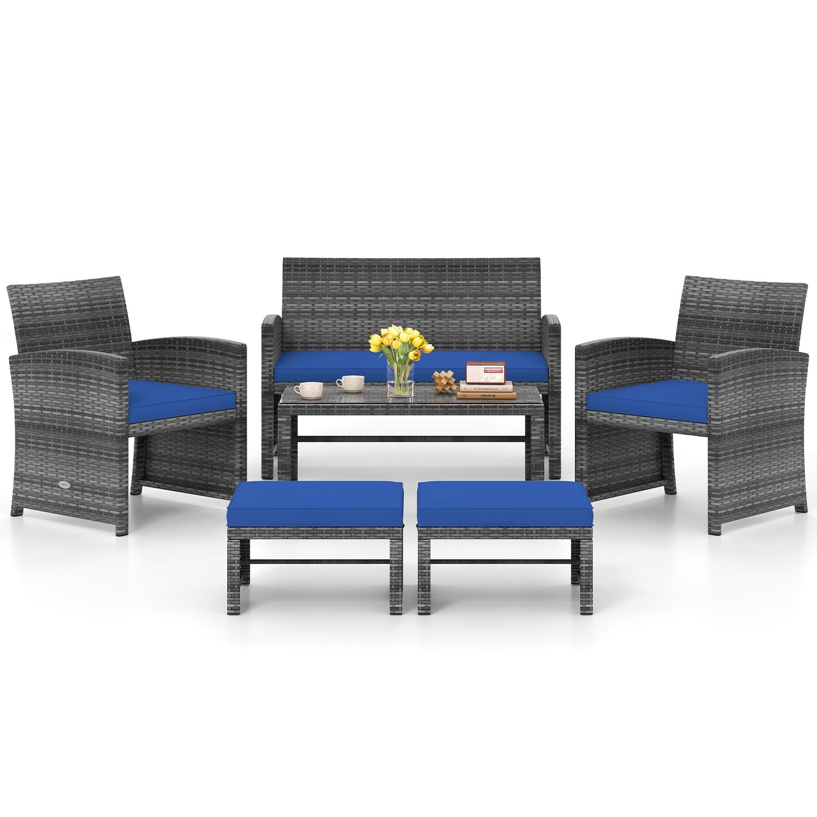 6 Pieces Patio Furniture Set Outdoor Sectional Conversation PE Rattan Sofa Set, Navy Outdoor Sectionals at Gallery Canada