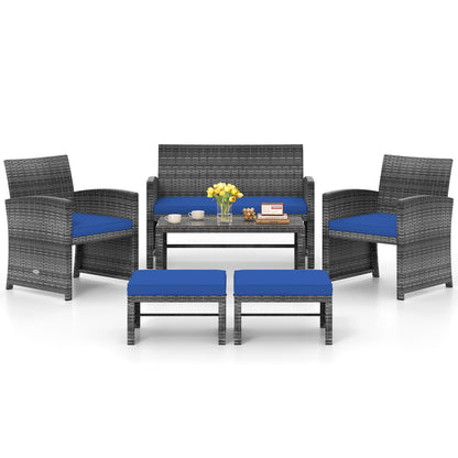 6 Pieces Patio Furniture Set Outdoor Sectional Conversation PE Rattan Sofa Set, Navy Outdoor Sectionals at Gallery Canada