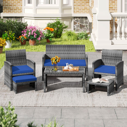 6 Pieces Patio Furniture Set Outdoor Sectional Conversation PE Rattan Sofa Set, Navy Outdoor Sectionals at Gallery Canada