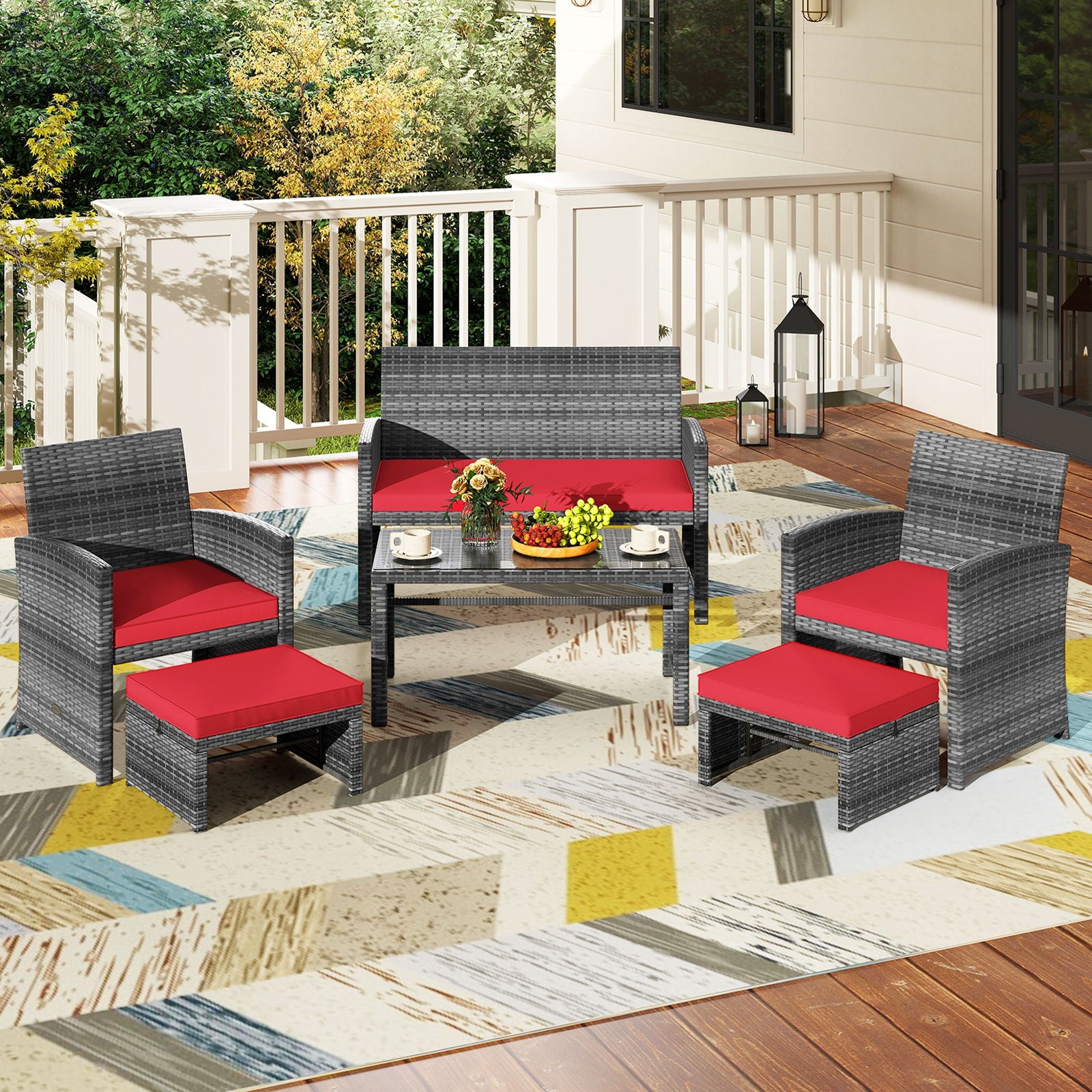 6 Pieces Patio Furniture Set Outdoor Sectional Conversation PE Rattan Sofa Set, Red Outdoor Sectionals at Gallery Canada