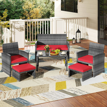 6 Pieces Patio Furniture Set Outdoor Sectional Conversation PE Rattan Sofa Set, Red Outdoor Sectionals at Gallery Canada