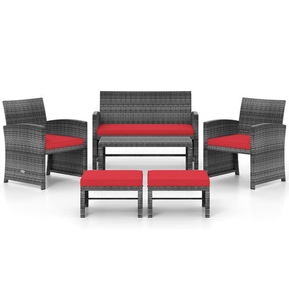 6 Pieces Patio Furniture Set Outdoor Sectional Conversation PE Rattan Sofa Set, Red Outdoor Sectionals at Gallery Canada