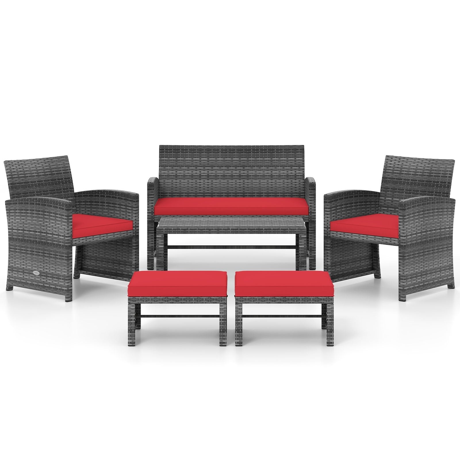 6 Pieces Patio Furniture Set Outdoor Sectional Conversation PE Rattan Sofa Set, Red Outdoor Sectionals Red at Gallery Canada