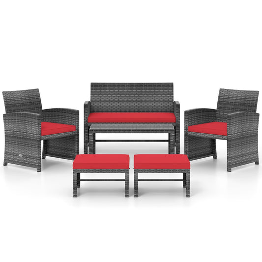 6 Pieces Patio Furniture Set Outdoor Sectional Conversation PE Rattan Sofa Set, Red Outdoor Sectionals Red at Gallery Canada