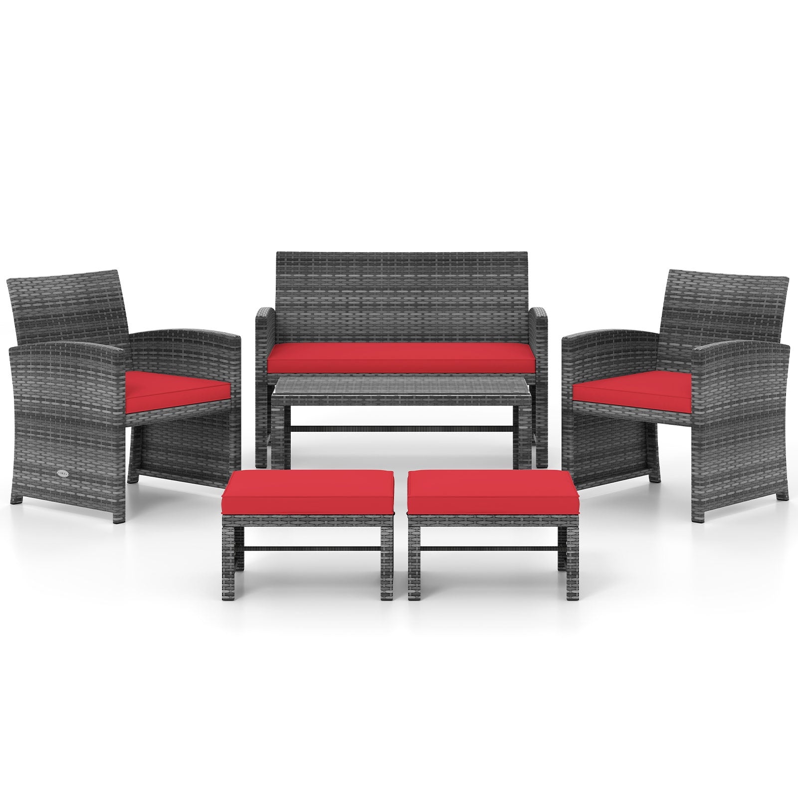 6-Piece Patio Furniture Set, Outdoor Sectional PE Rattan Sofa, Red Outdoor Sectionals Red at Gallery Canada