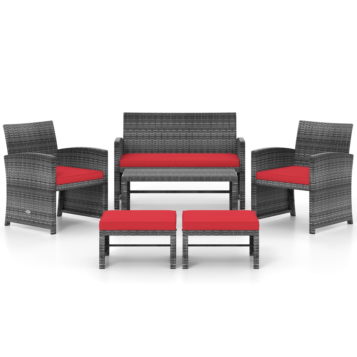 6-Piece Patio Furniture Set, Outdoor Sectional PE Rattan Sofa, Red Outdoor Sectionals Red at Gallery Canada
