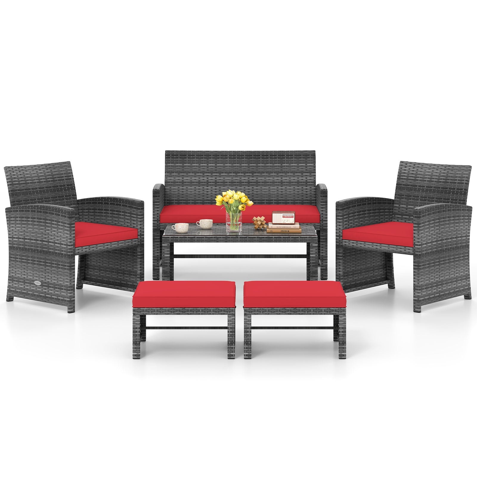 6 Pieces Patio Furniture Set Outdoor Sectional Conversation PE Rattan Sofa Set, Red Outdoor Sectionals at Gallery Canada