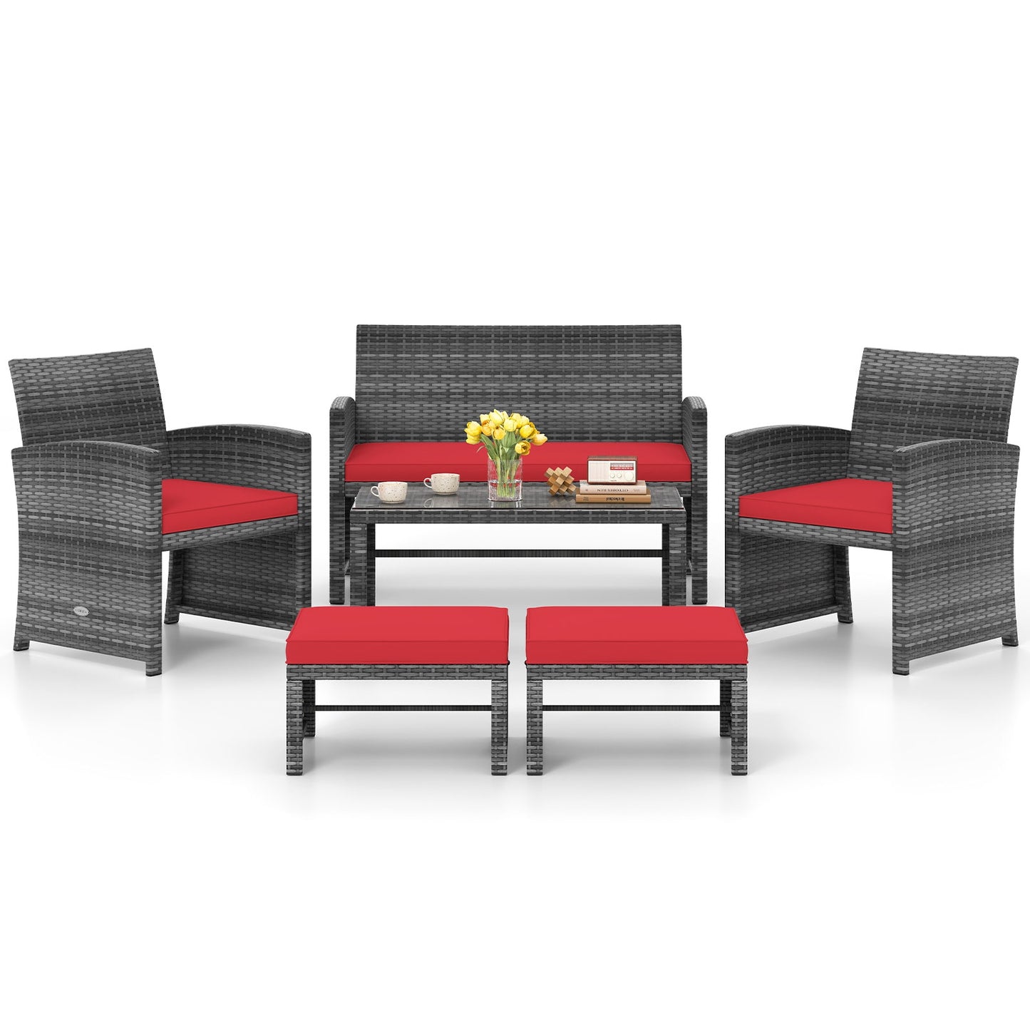 6 Pieces Patio Furniture Set Outdoor Sectional Conversation PE Rattan Sofa Set, Red Outdoor Sectionals at Gallery Canada