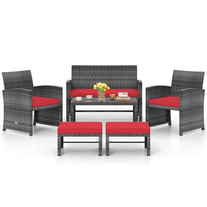 6 Pieces Patio Furniture Set Outdoor Sectional Conversation PE Rattan Sofa Set, Red Outdoor Sectionals at Gallery Canada