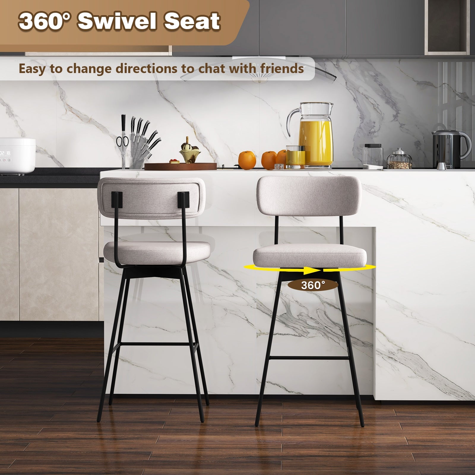 29 Inch Counter Height Upholstered Swivel Bar Stool Set of 2-beige, Beige Bar Stools at Gallery Canada