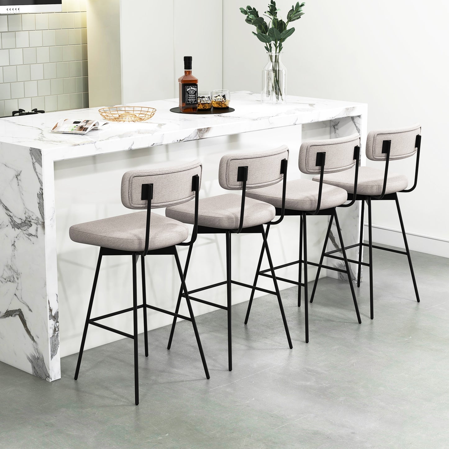 29 Inch Counter Height Upholstered Swivel Bar Stool Set of 2-beige, Beige Bar Stools at Gallery Canada