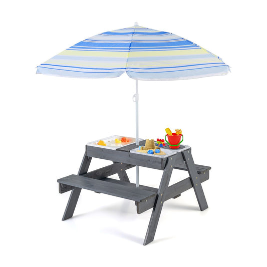 Kids Picnic Table Set with 3 Removable Bins, Gray Kids Table & Chair Sets Gray at Gallery Canada