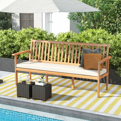 Outdoor 3-Seat Wood Bench with Seat Cushion and Slatted Seat, White Outdoor Benches at Gallery Canada