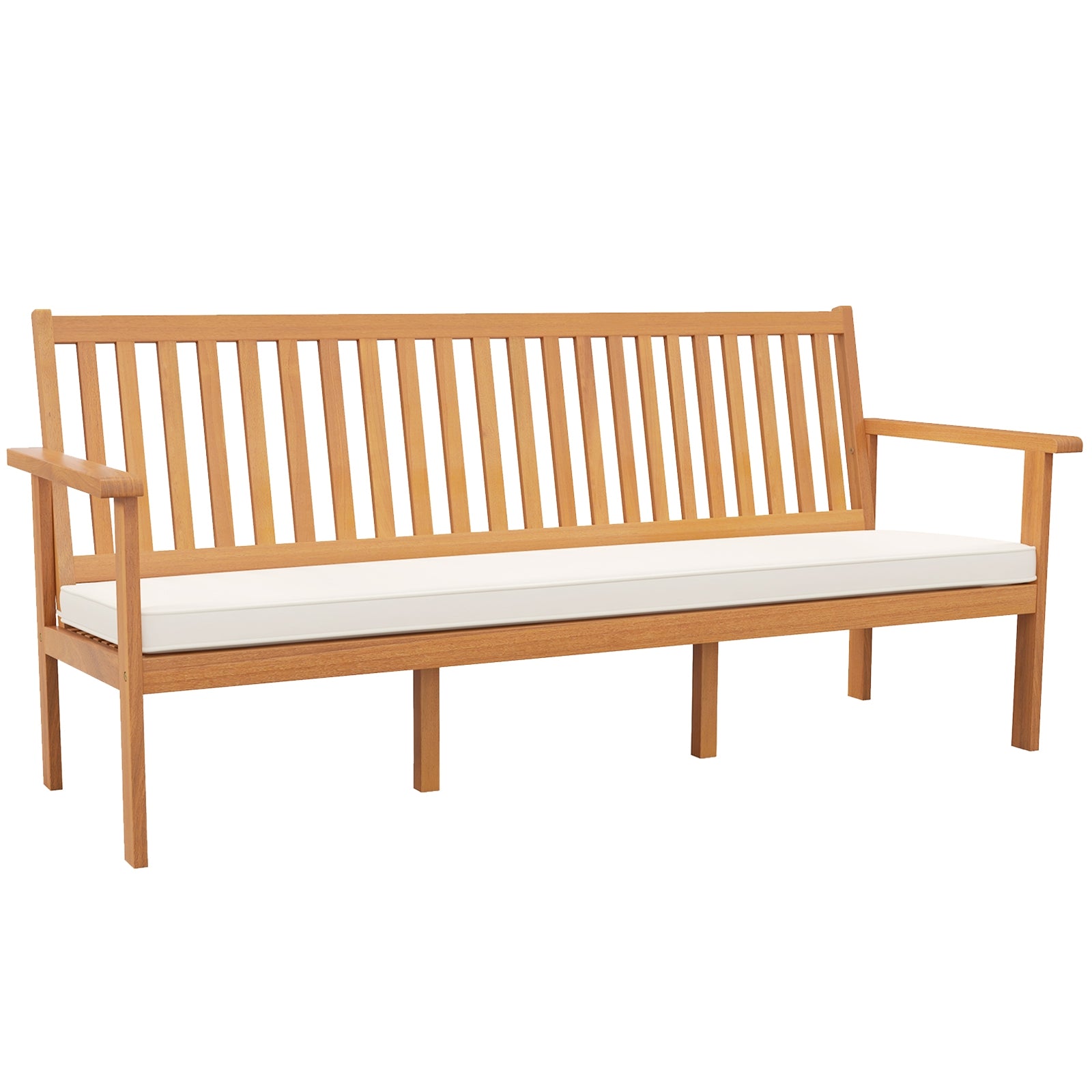 Outdoor 3-Seat Wood Bench with Seat Cushion and Slatted Seat, White Outdoor Benches at Gallery Canada