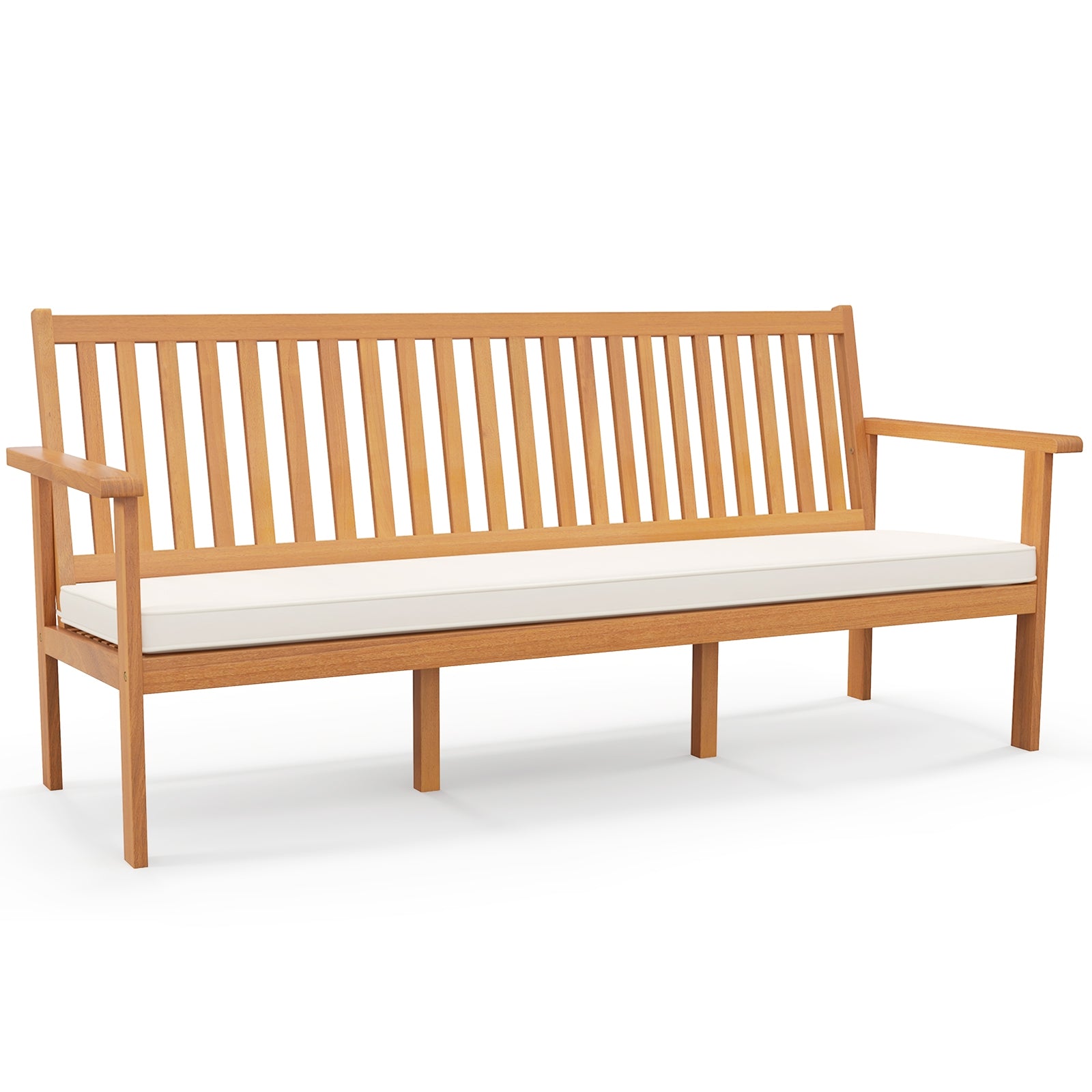 Outdoor 3-Seat Wood Bench with Seat Cushion and Slatted Seat, White Outdoor Benches at Gallery Canada