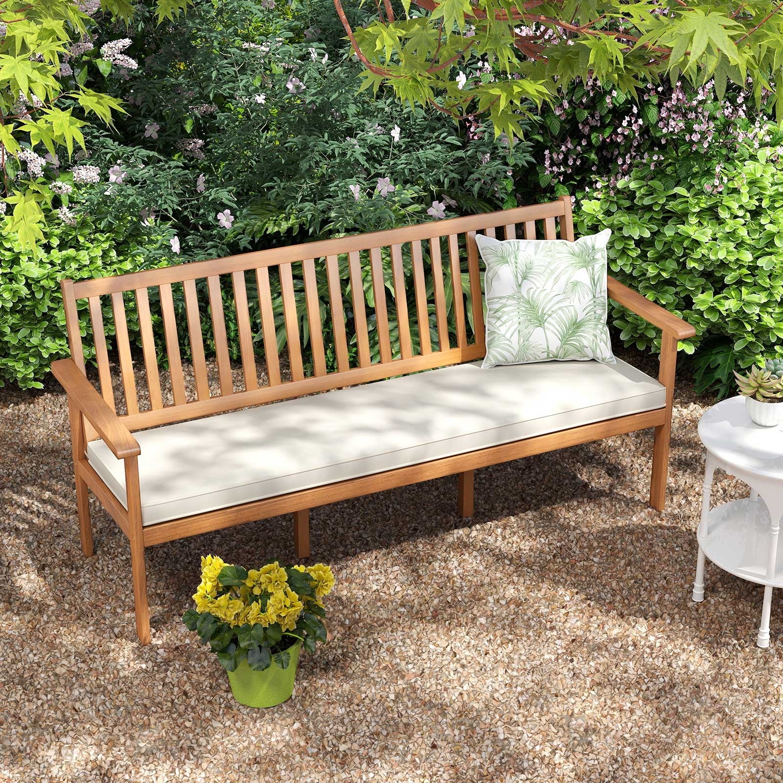 Outdoor 3-Seat Wood Bench with Seat Cushion and Slatted Seat, White Outdoor Benches at Gallery Canada