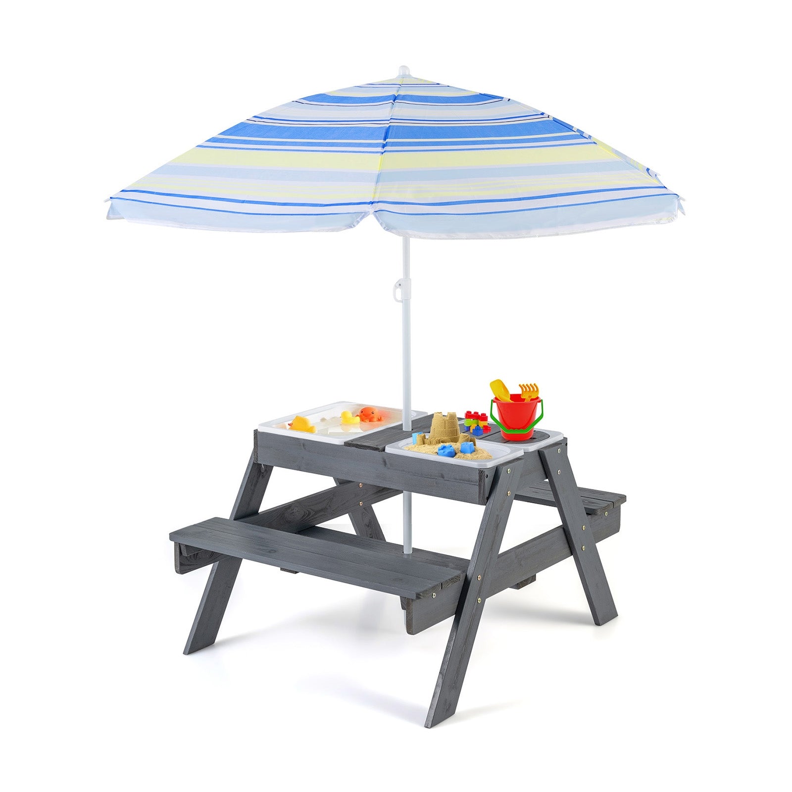 Kids Picnic Table Set, With 3 Removable Bins, Gray Kids Table & Chair Sets Gray at Gallery Canada