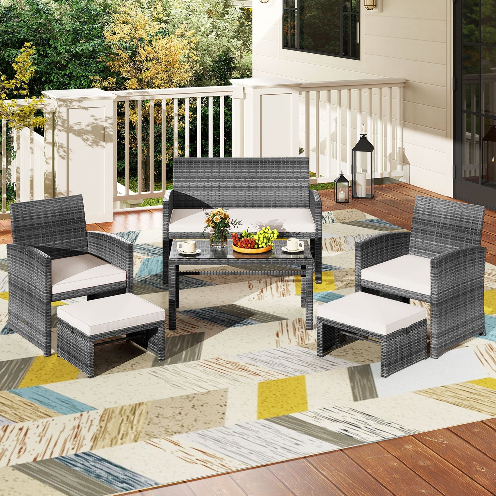 6 Pieces Patio Furniture Set Outdoor Sectional Conversation PE Rattan Sofa Set, White Outdoor Sectionals at Gallery Canada