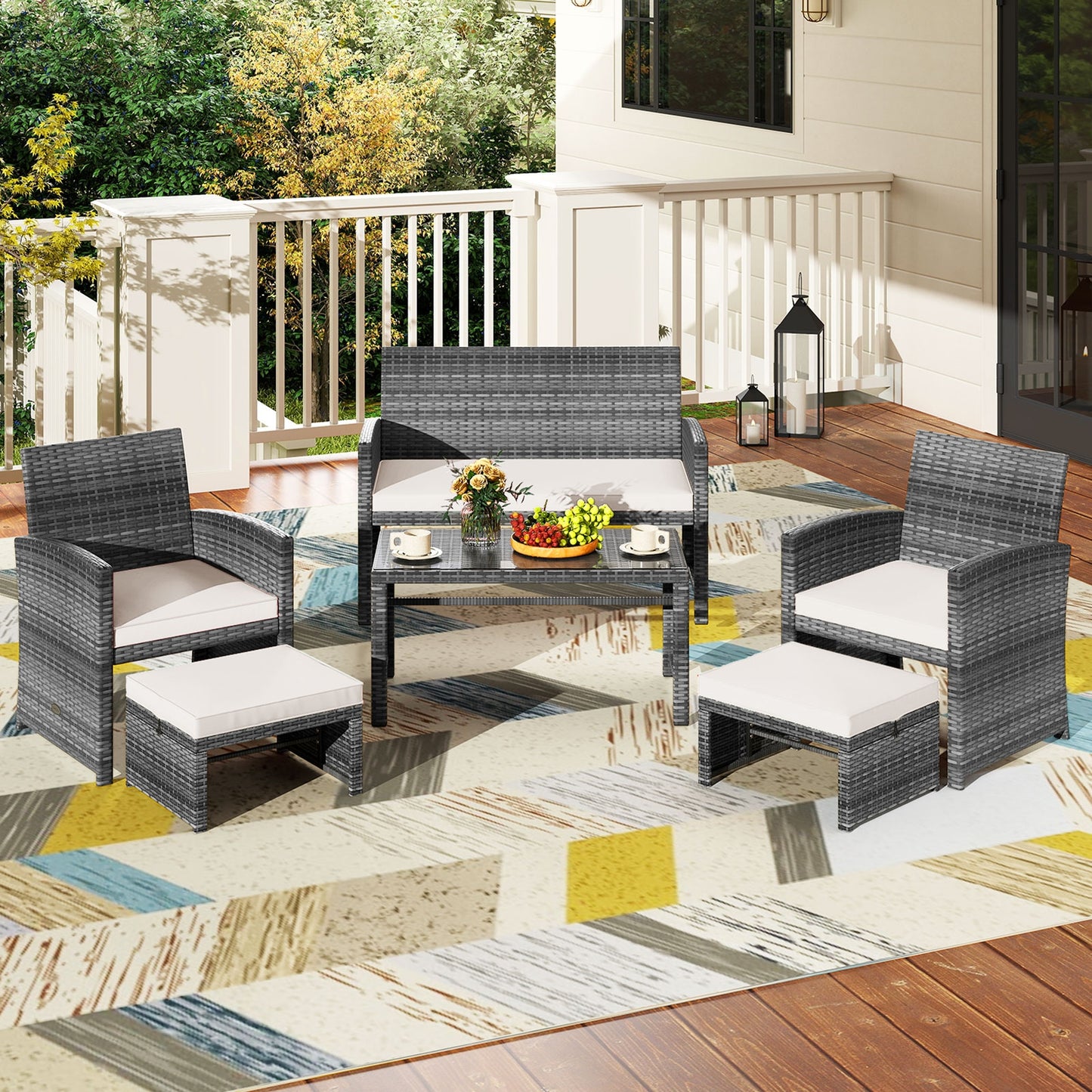 6 Pieces Patio Furniture Set Outdoor Sectional Conversation PE Rattan Sofa Set, White Outdoor Sectionals at Gallery Canada