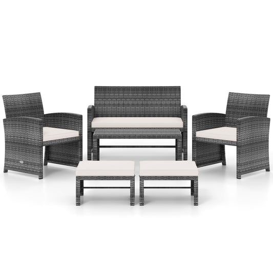 6 Piece Patio Furniture Set, Outdoor Sectional PE Rattan Sofa, White Outdoor Sectionals White at Gallery Canada