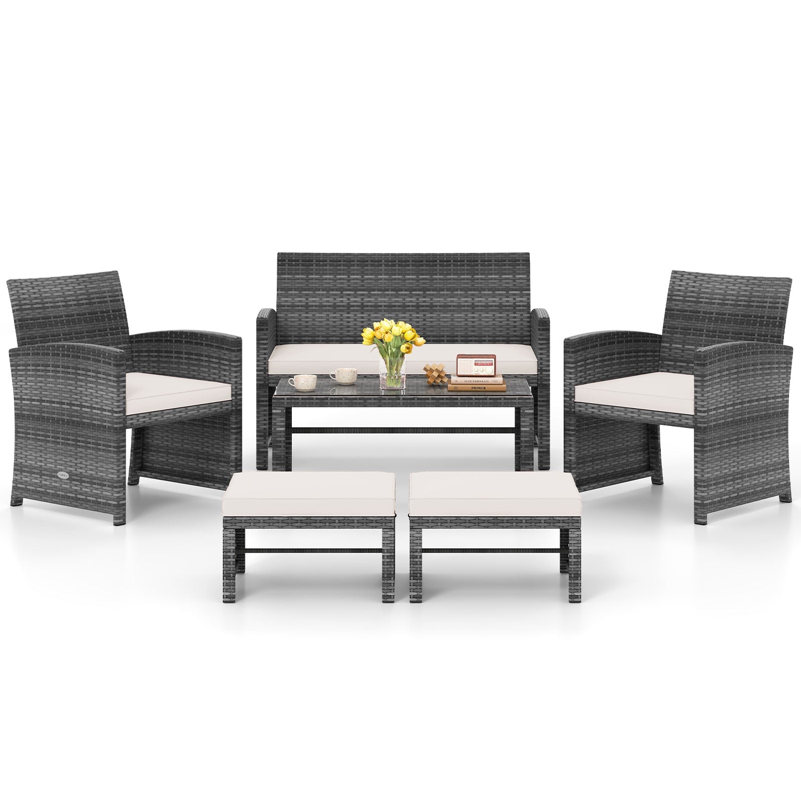 6 Pieces Patio Furniture Set Outdoor Sectional Conversation PE Rattan Sofa Set, White Outdoor Sectionals at Gallery Canada