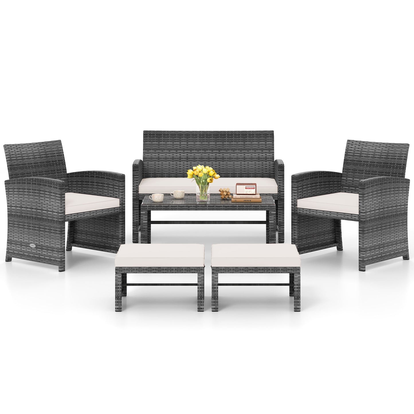 6 Pieces Patio Furniture Set Outdoor Sectional Conversation PE Rattan Sofa Set, White Outdoor Sectionals at Gallery Canada