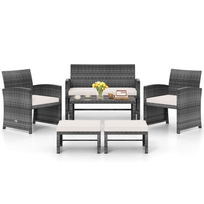6 Pieces Patio Furniture Set Outdoor Sectional Conversation PE Rattan Sofa Set, White Outdoor Sectionals at Gallery Canada