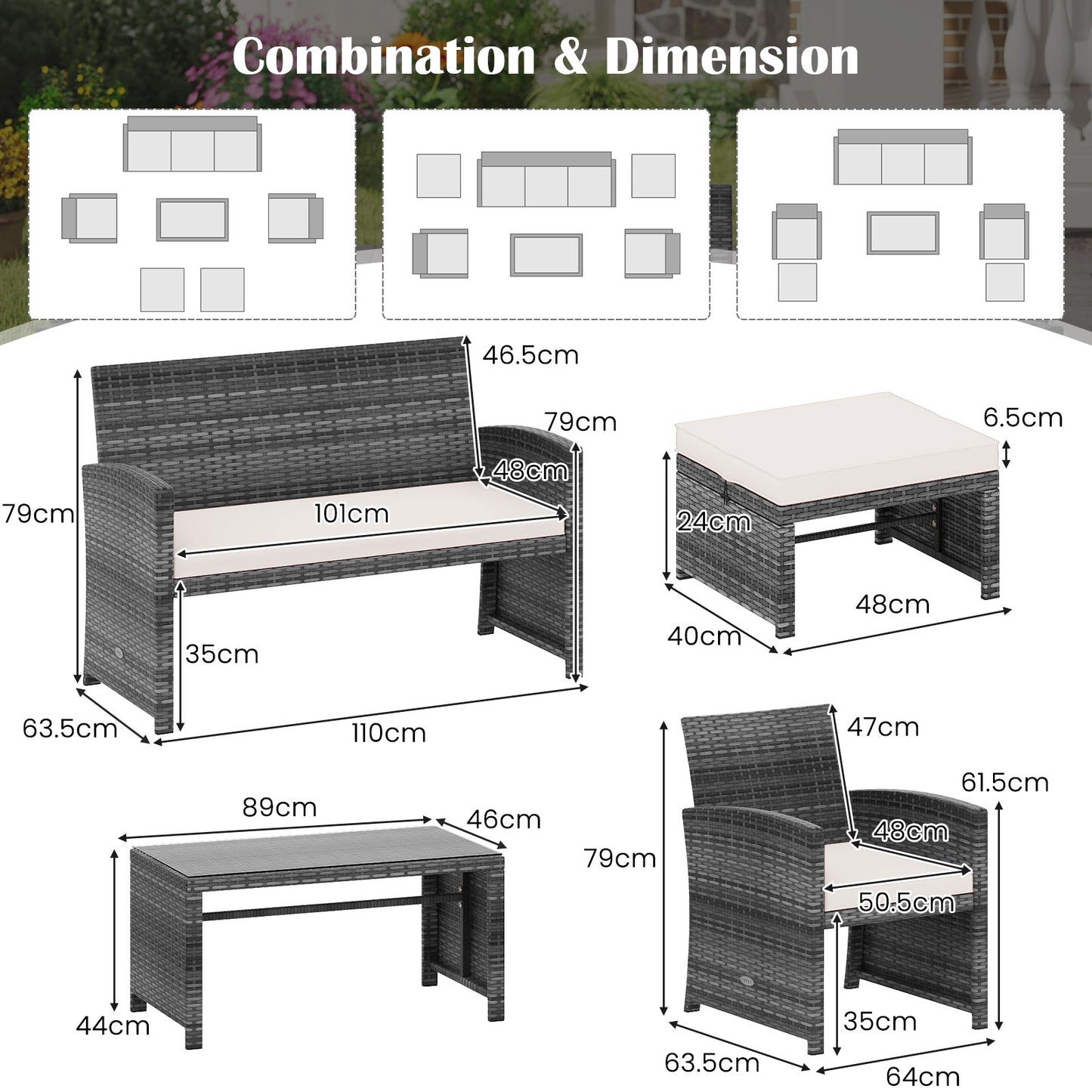 6 Pieces Patio Furniture Set Outdoor Sectional Conversation PE Rattan Sofa Set, White Outdoor Sectionals at Gallery Canada