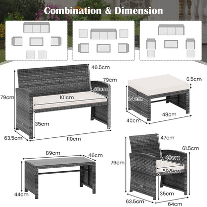 6 Pieces Patio Furniture Set Outdoor Sectional Conversation PE Rattan Sofa Set, White Outdoor Sectionals at Gallery Canada